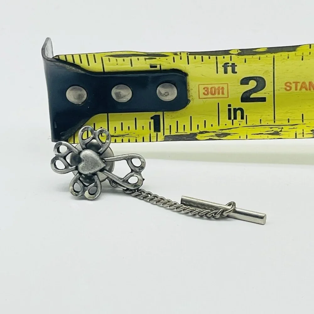Heart Cross Tie Tack Lapel Pin Silver Tone Classic Mens Accessory Christian